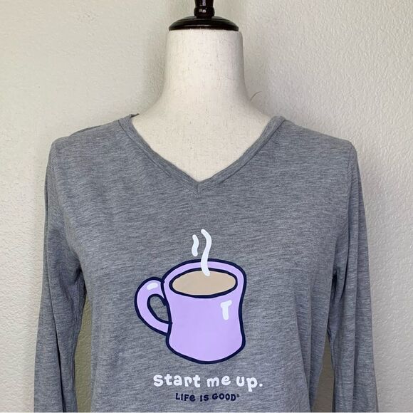Life is Good Women’s Gray “Start Me Up” Long Sleeves Pullover Top - Picture 2 of 13